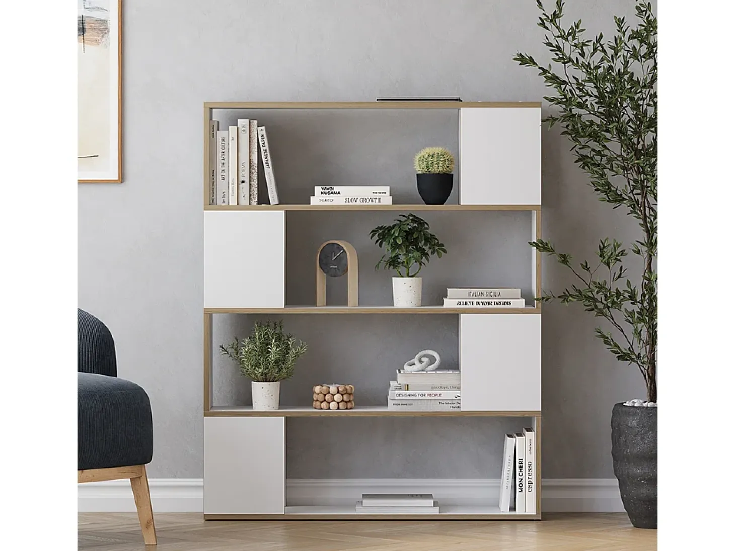 Separador de ambientes blanco/roble 100x24x124.5 eneos