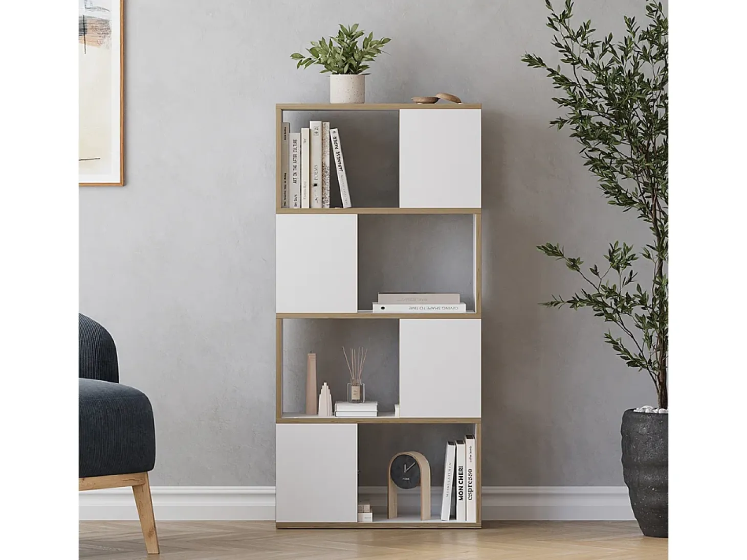 Separador de ambientes blanco/roble 60x24x124.5 eneos