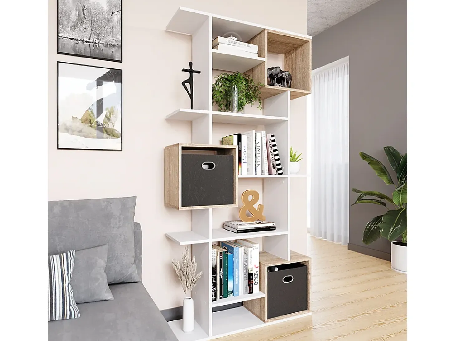 Separador de ambientes blanco/sonoma 92x29x187.7 cube