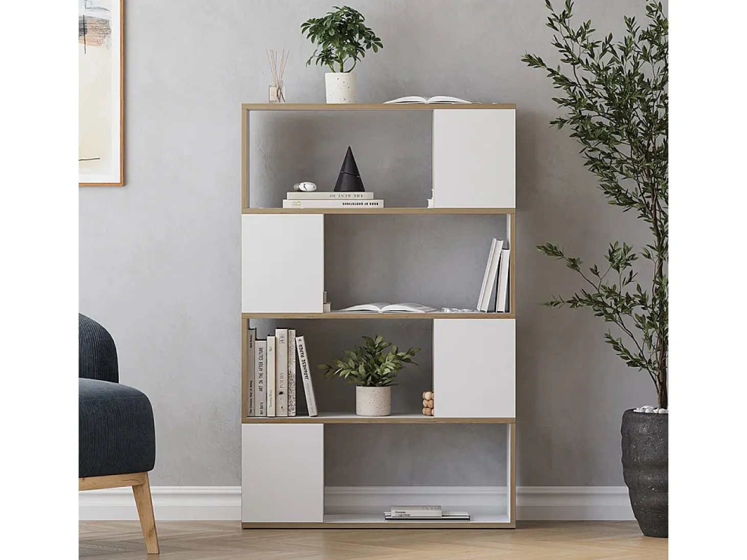 Separador de ambientes blanco/roble 80x24x124.5 eneos