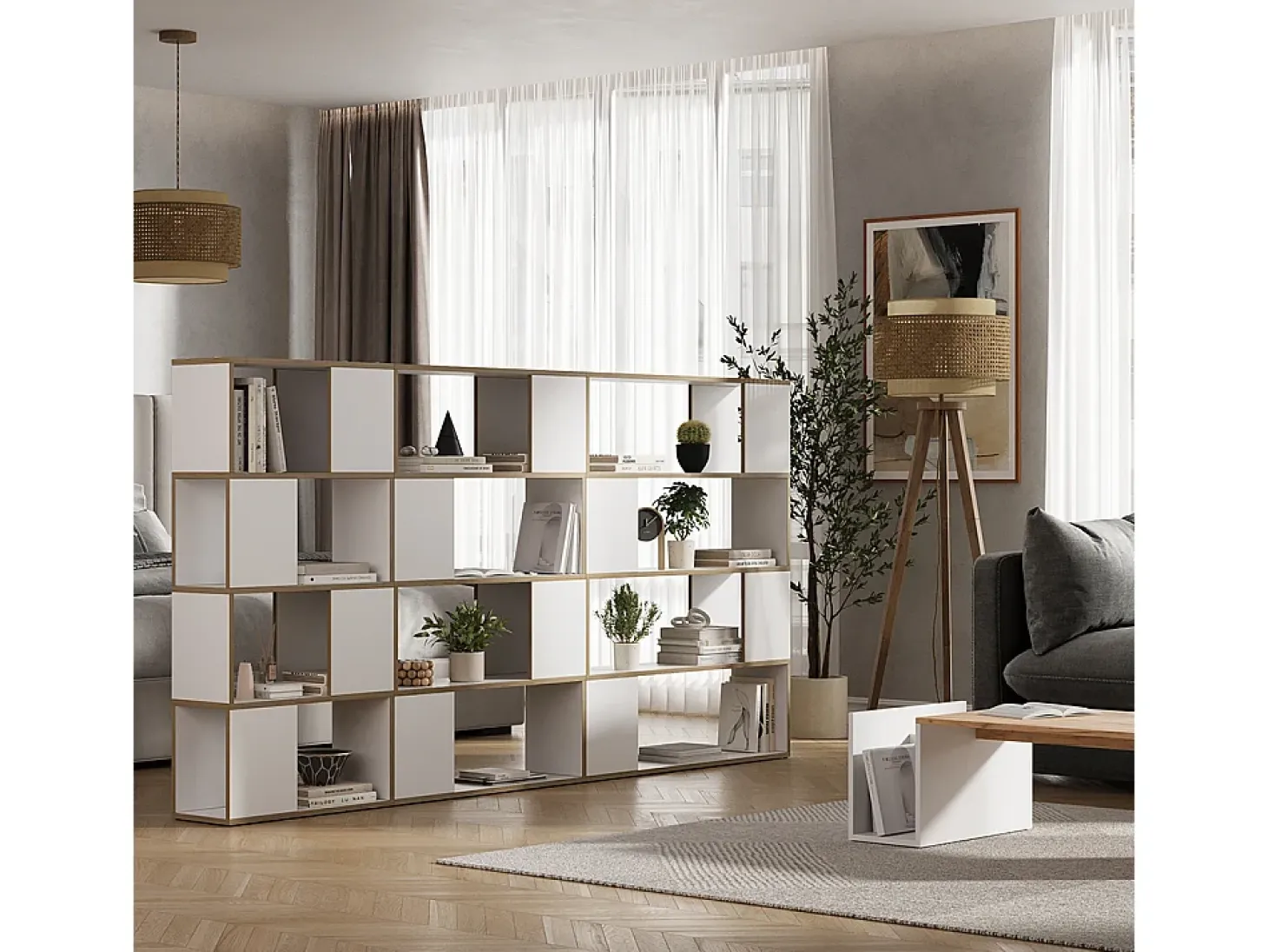 Separador de ambientes blanco/roble 80x24x124.5 eneos