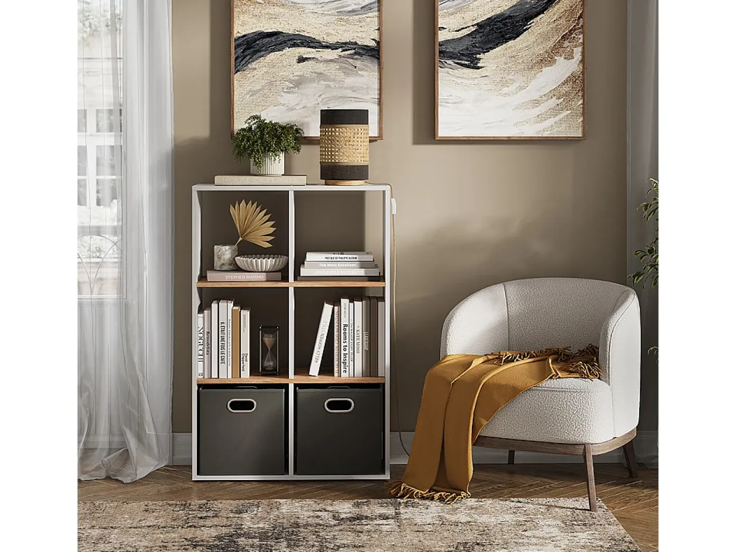 Separador de ambientes roble blanco/dorado 72x29x107.8 karree