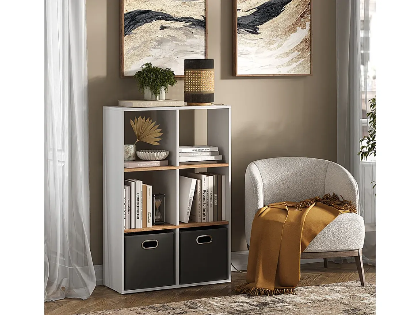 Separador de ambientes roble blanco/dorado 72x29x107.8 karree