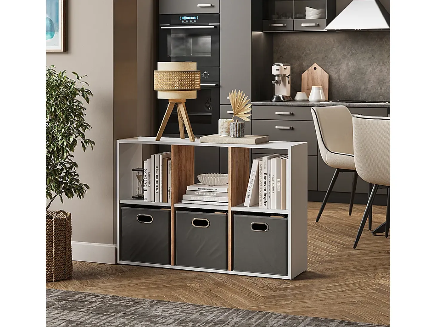 Separador de ambientes roble blanco/dorado 72x29x107.8 karree