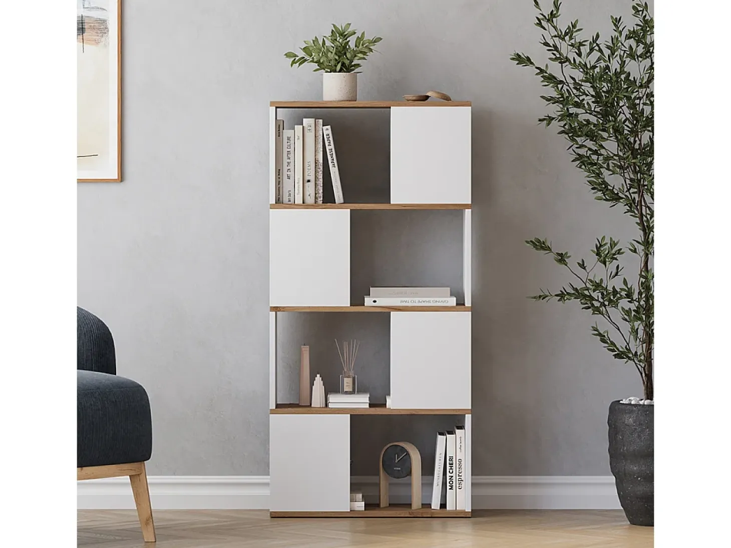 Separador de ambientes roble blanco/dorado 60x24x124.5 eneos