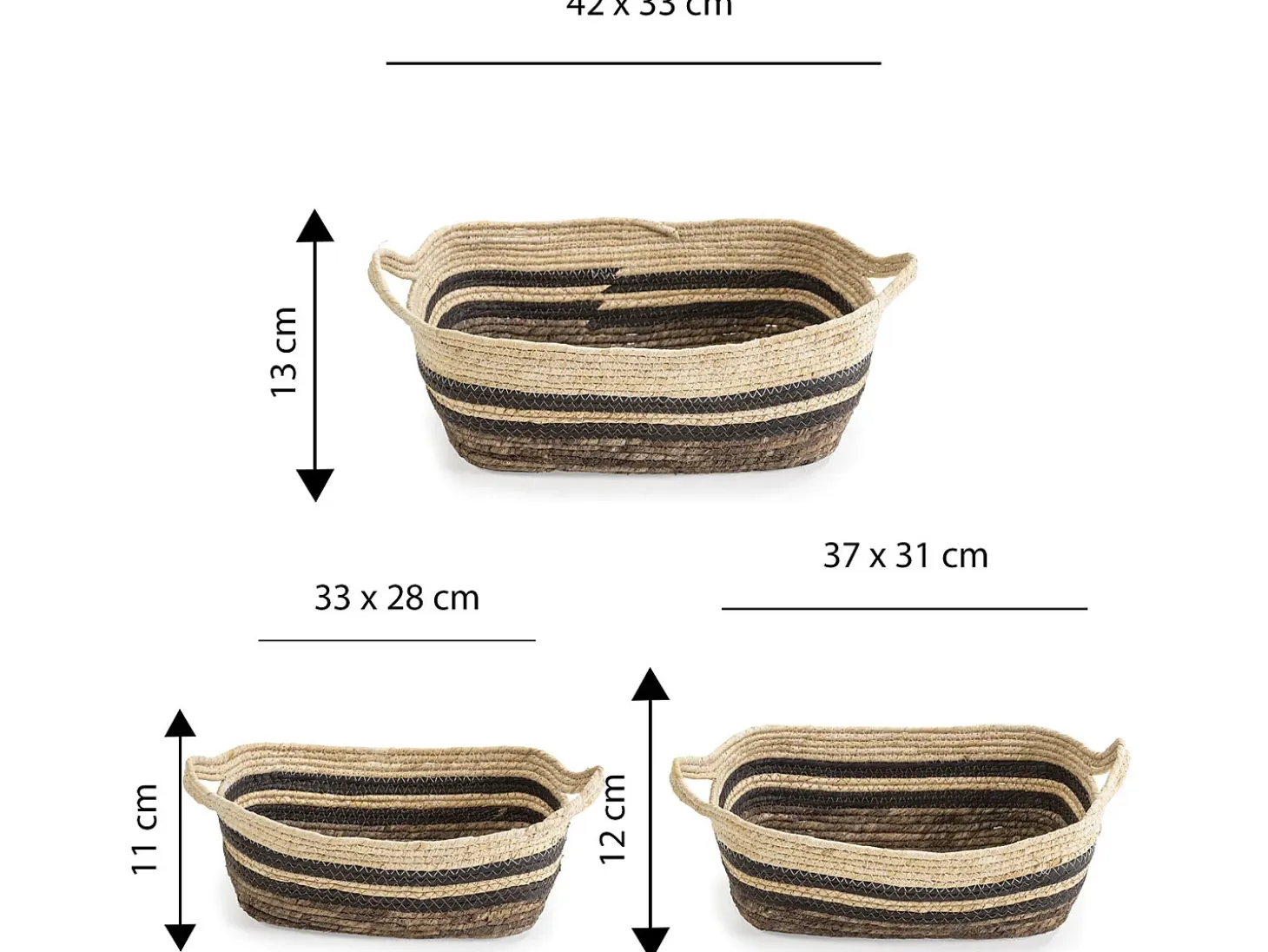 Set de 3 cestas Luar de fibra natural y papel, marrón/beige con asas