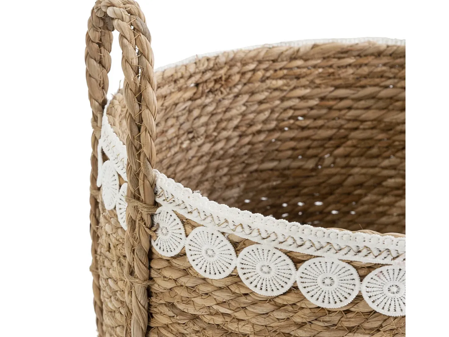 Set de 3 cestas Yasmina de fibra natural con asas, blanco/natural