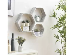 Set de 3 estantes de pared Nuno hexagonales Blanco