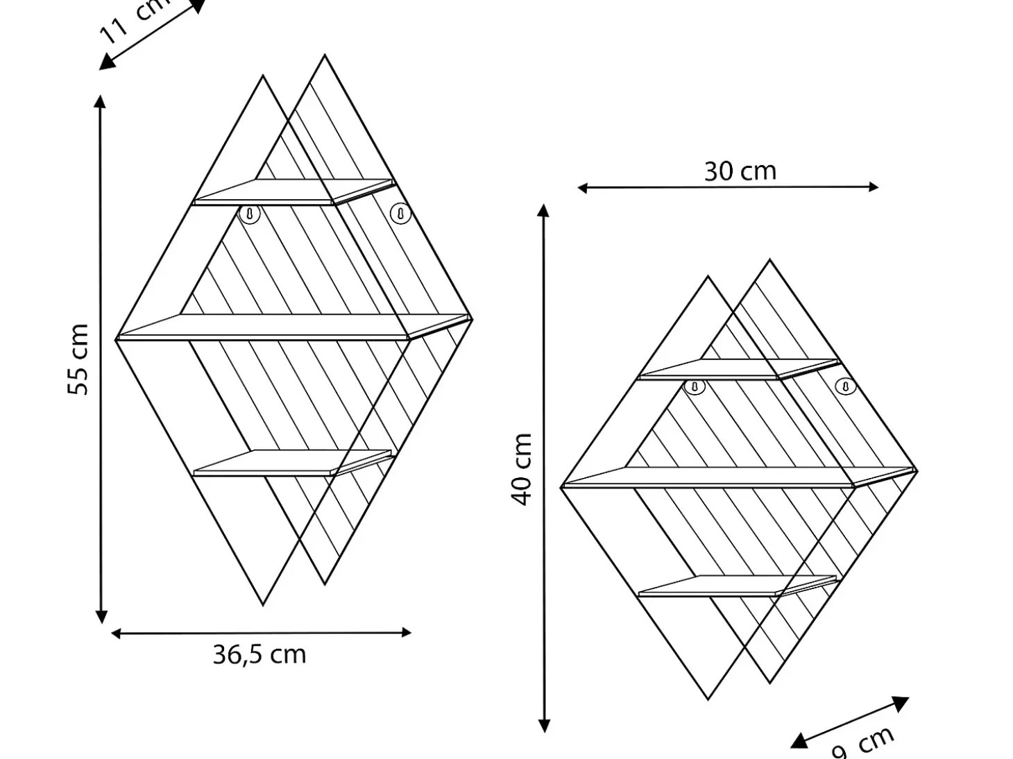 Set de 2 estantes de pared Diamante metal negro