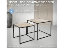 Set de 2 mesas auxiliares de centro cuadradas negras roble 40x40x40cm/50x50x45cm
