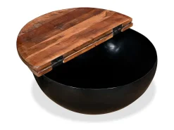 Set de 2 mesas de centro madera reciclada negra forma de bol