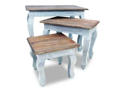 Set de 3 mesitas apilables de madera maciza reciclada