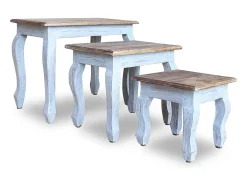 Set de 3 mesitas apilables de madera maciza reciclada