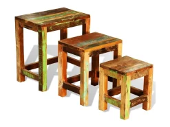 Set de 3 mesitas apilables vintage de madera maciza reciclada