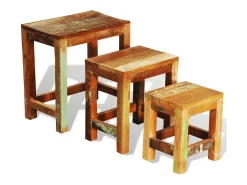 Set de 3 mesitas apilables vintage de madera maciza reciclada
