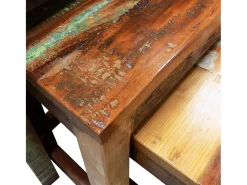 Set de 3 mesitas apilables vintage de madera maciza reciclada