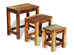 Set de 3 mesitas apilables vintage de madera maciza reciclada