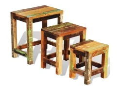 Set de 3 mesitas apilables vintage de madera maciza reciclada