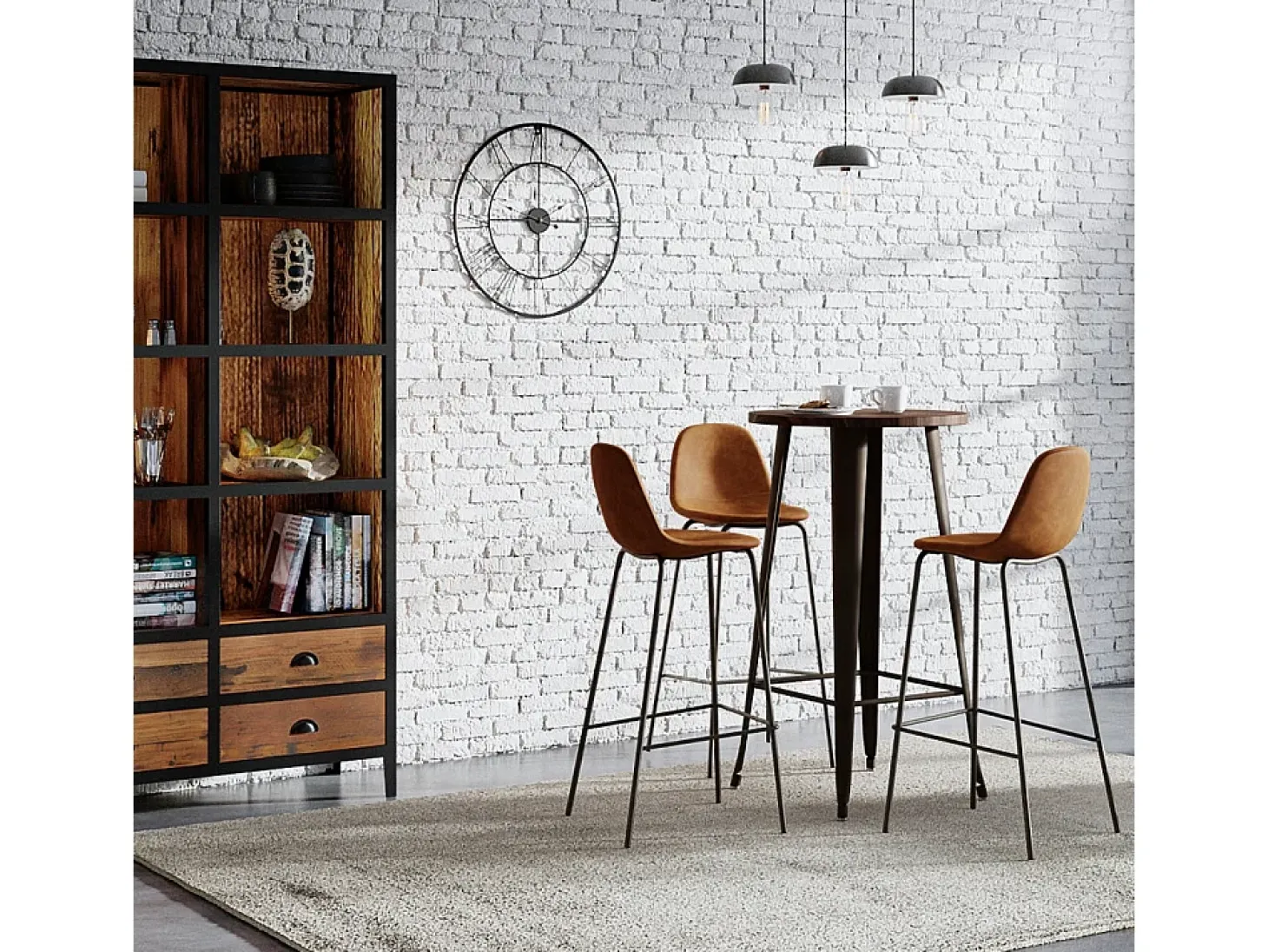 Set de 2 sillas de bar 75 cm en cuero sintético camel - Henrik