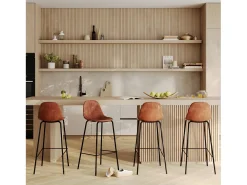 Set de 2 sillas de bar 75 cm en cuero sintético camel - Henrik