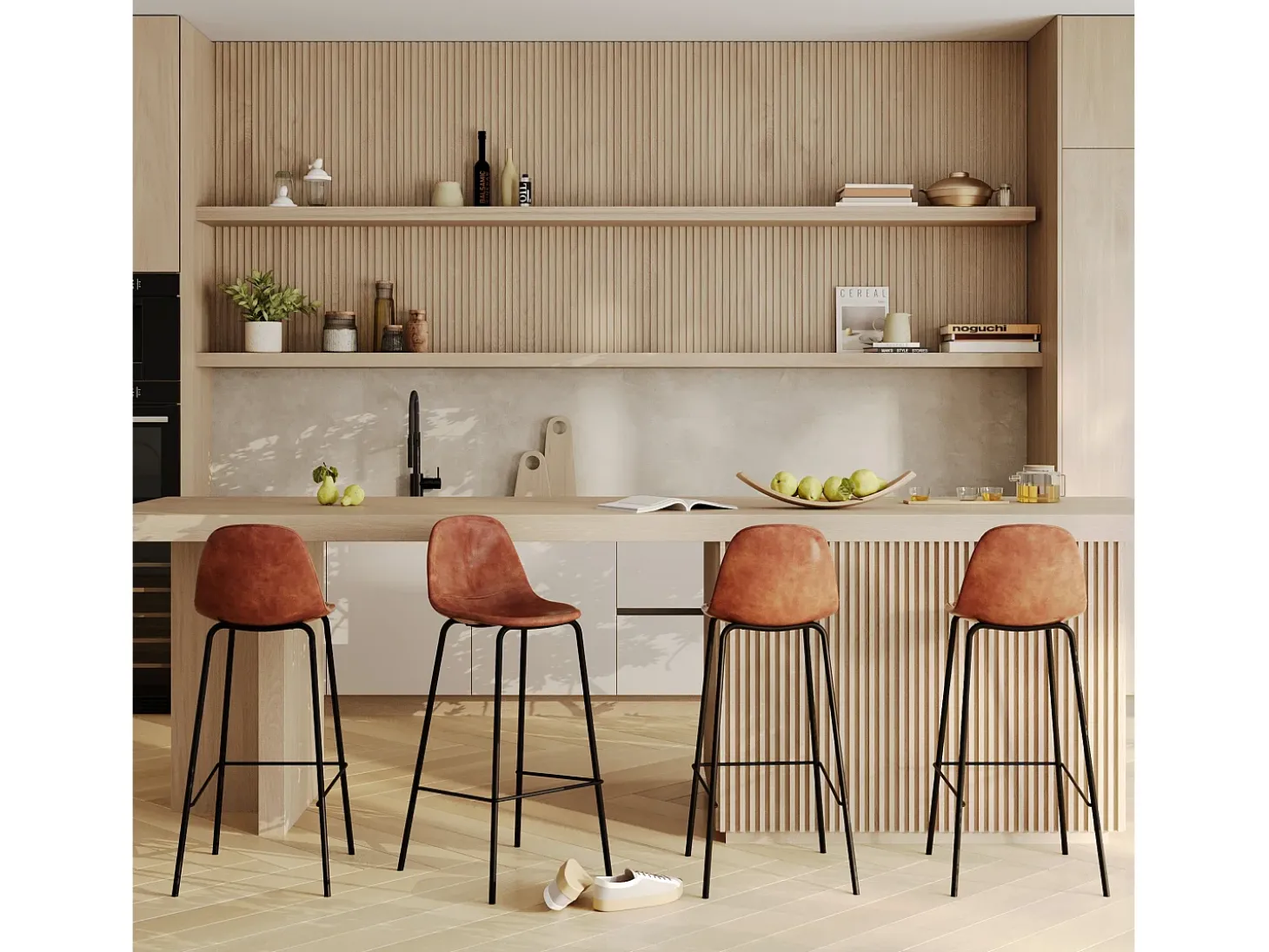 Set de 2 sillas de bar 75 cm en cuero sintético camel - Henrik