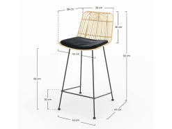 Set de 2 sillas para isla central en ratán y metal negro 66 cm - Goa