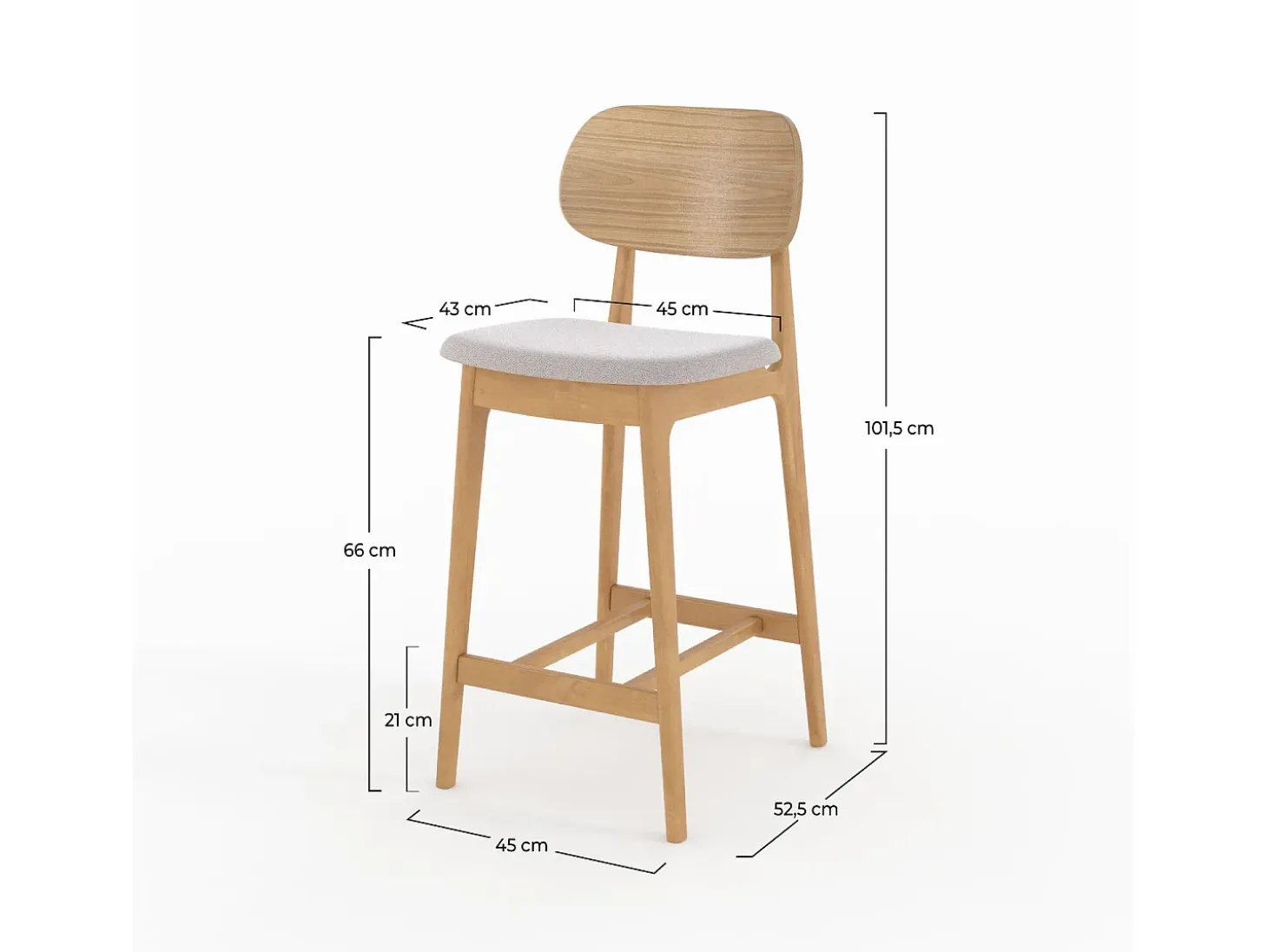 Set de 2 sillas para isla central en madera y tela beige 66 cm - Charlize