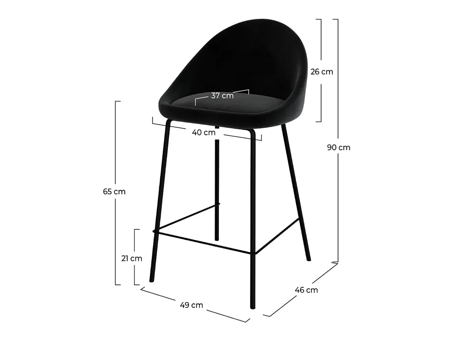 Set de 2 sillas para isla de cocina en terciopelo negro 65 cm - Misty