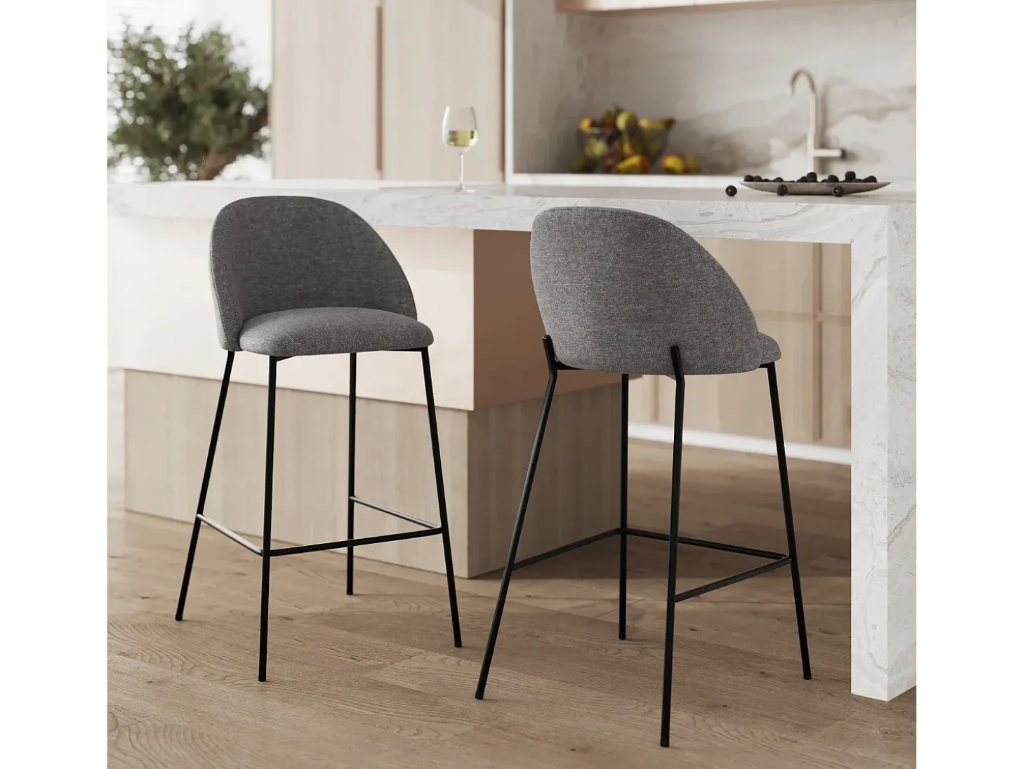 Set de 2 sillas para isla de cocina en tela moteada gris oscuro 66 cm - Karl