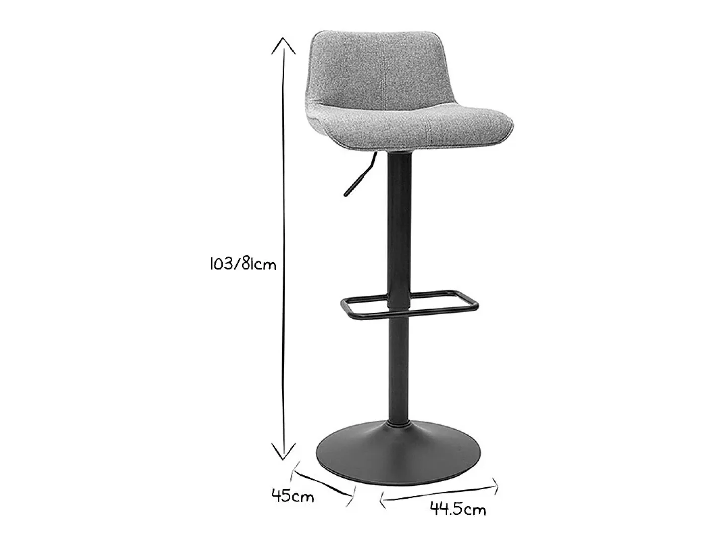 Set de 2 taburetes de cocina regulables y giratorios 360º de tejido efecto aterciopelado gris y metal negro BOOST
