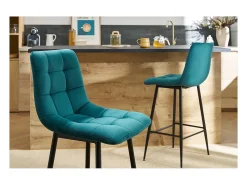 Set de 2 taburetes de cocina de diseño de terciopelo azul petróleo 65 cm MAXWELL