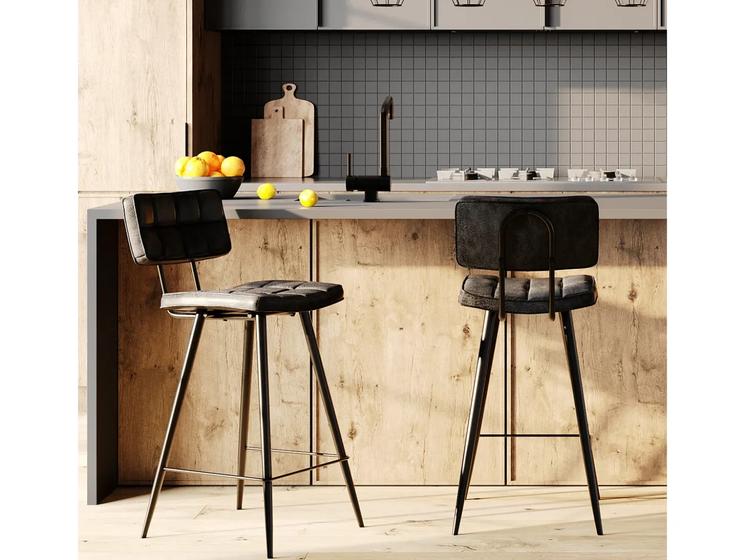Set de 2 taburetes para isla de cocina gris/negro 66 cm - Texas