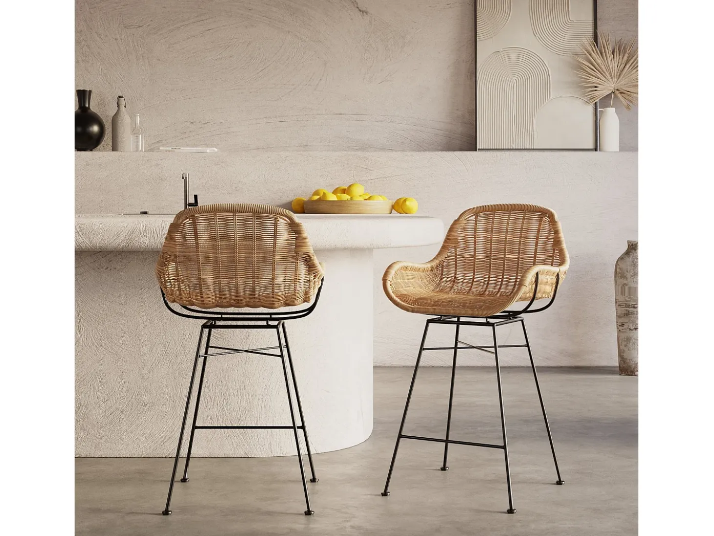 Set de 2 taburetes para isla de cocina en resina tejida natural 65 cm - Carmela