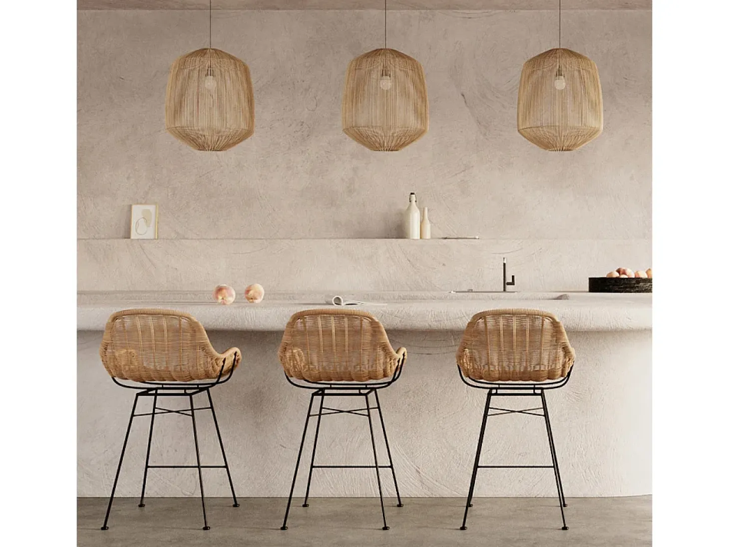 Set de 2 taburetes para isla de cocina en resina tejida natural 65 cm - Carmela