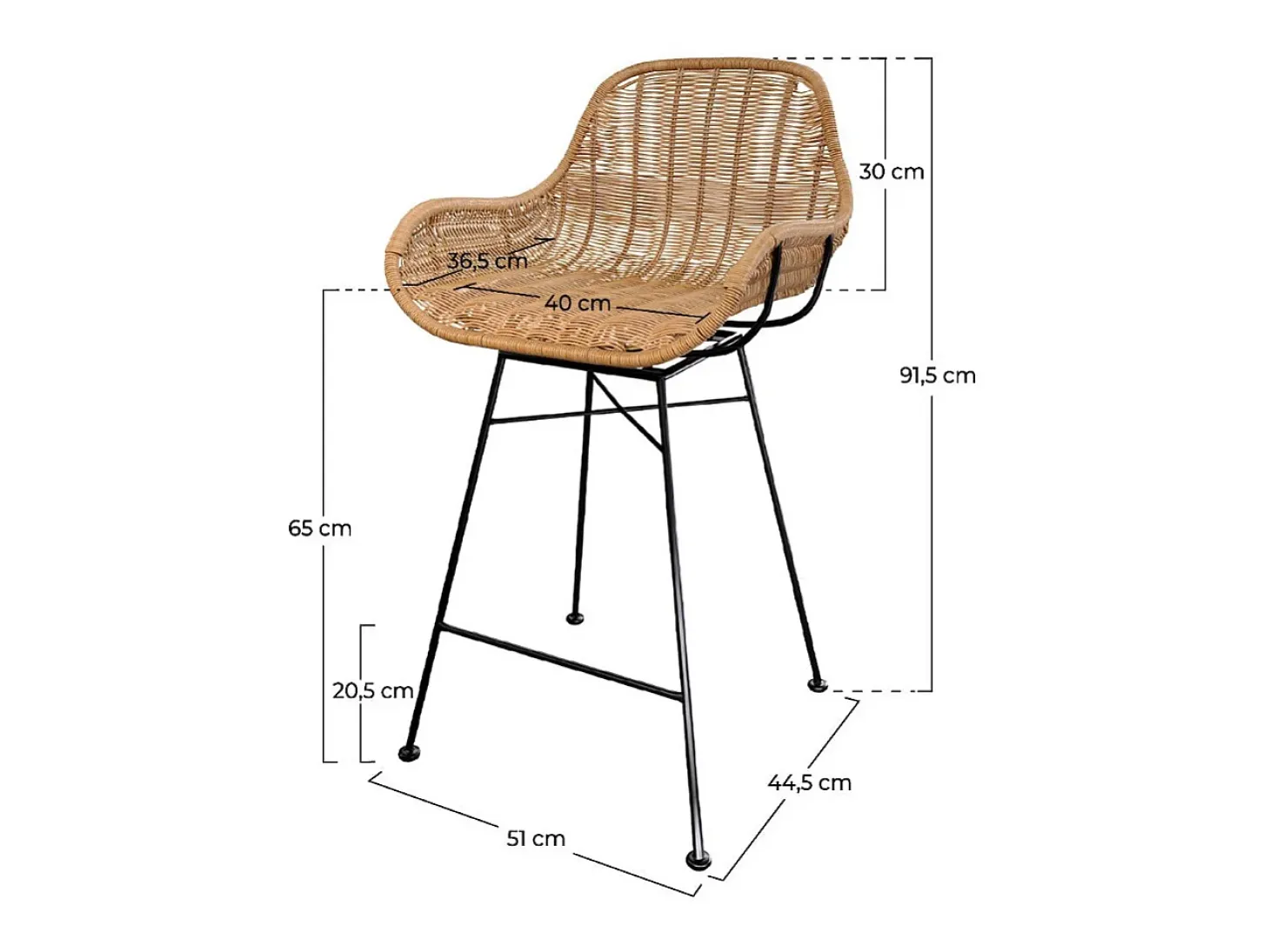 Set de 2 taburetes para isla de cocina en resina tejida natural 65 cm - Carmela