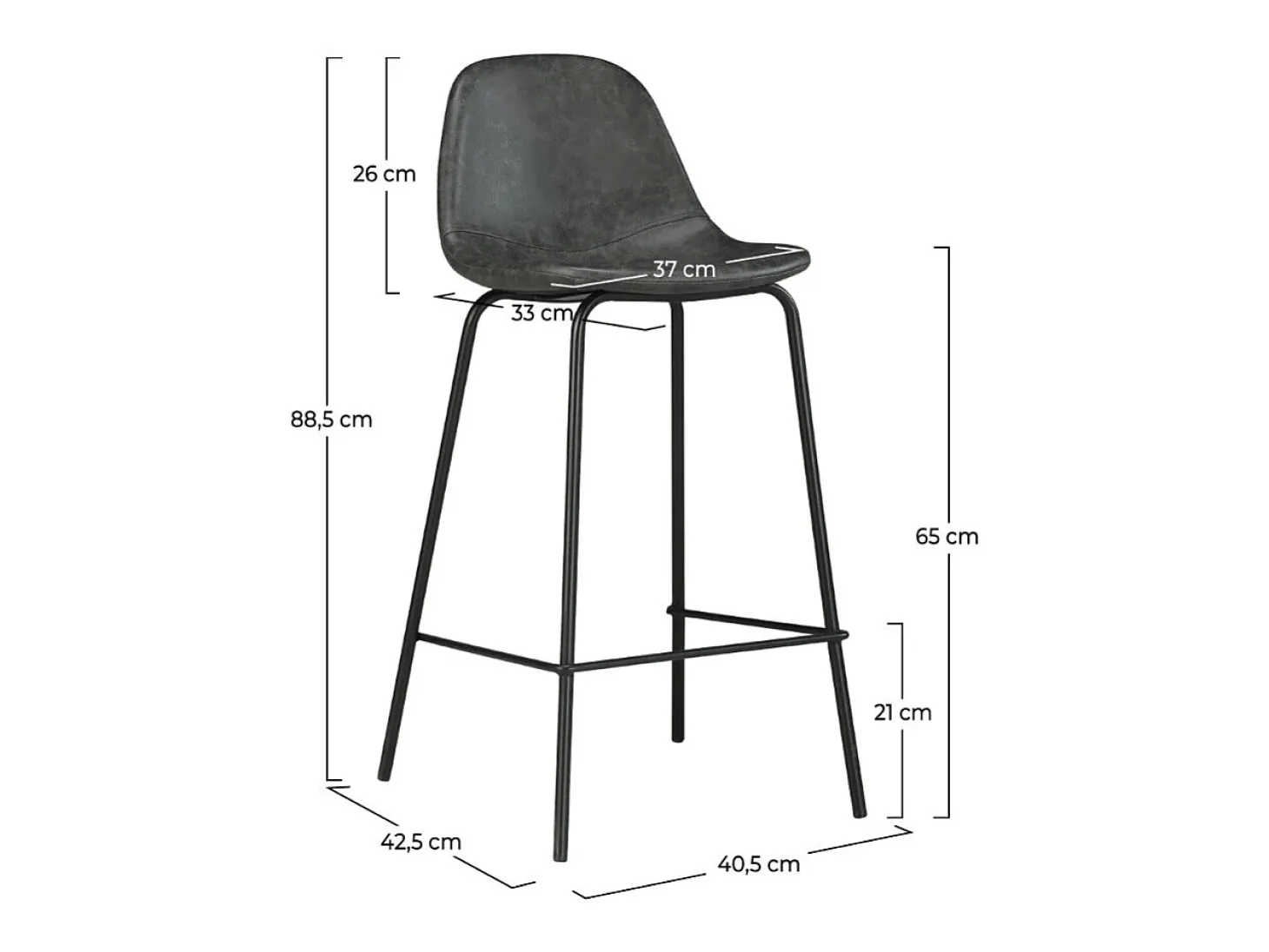 Set de 2 taburetes para isla de cocina de sintético gris/negro 65 cm - Henrik