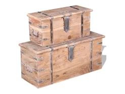Set de baúl de almacenamiento de madera de acacia 2 unidades ES100114