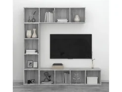 Set de estantería/mueble TV 3 pzas gris Sonoma 180x30x180 cm