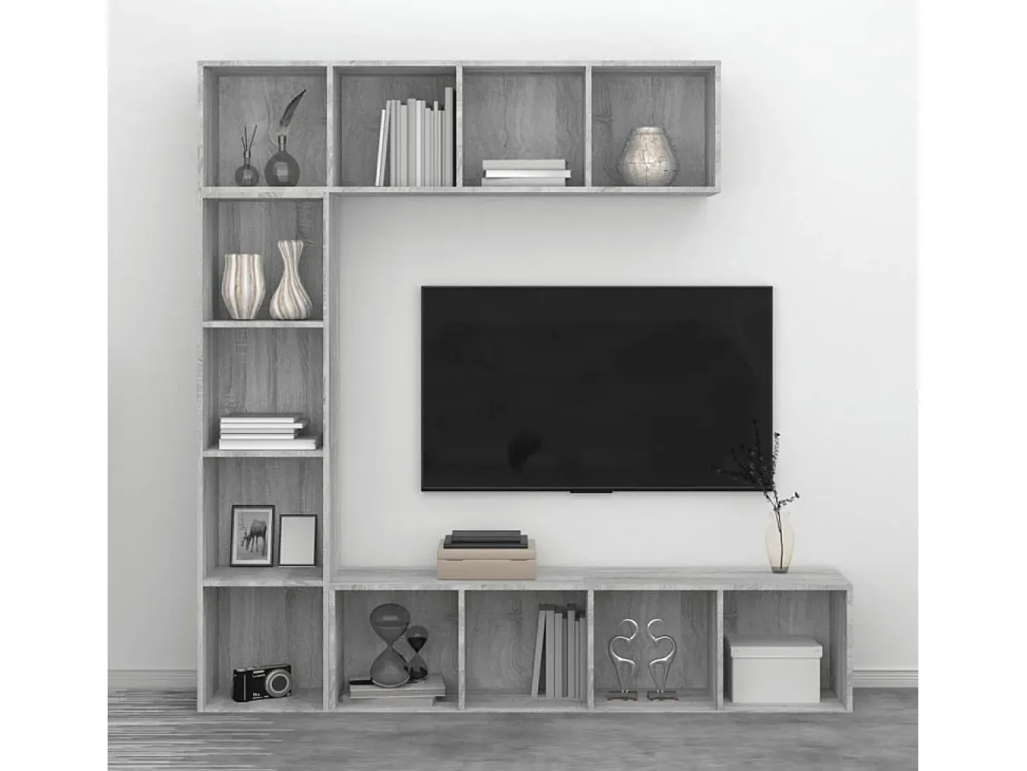 Set de estantería/mueble TV 3 pzas gris Sonoma 180x30x180 cm