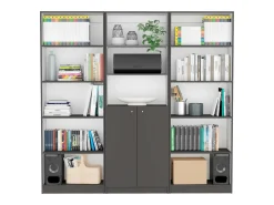 Set de estanteria de oficina home de 3 piezas en melamina con estantes y 2 puertas , 180.6 cm X 188.4 cm X 29.9 cm , Multicolor