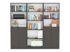 Set de estanteria de oficina home de 3 piezas en melamina con estantes y 2 puertas , 180.6 cm X 188.4 cm X 29.9 cm , Multicolor