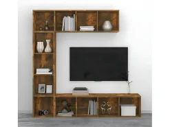 Set de estanteria/mueble TV 3 piezas roble ahumado 180x30x180 cm