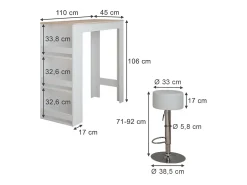 Set de mesa de bar blanco/sonoma 45x110x106 repose