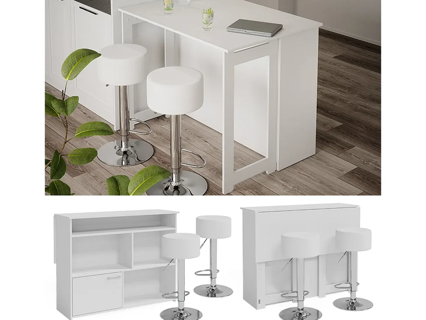 Set de mesa de bar blanco 116x37x90.5 dominic