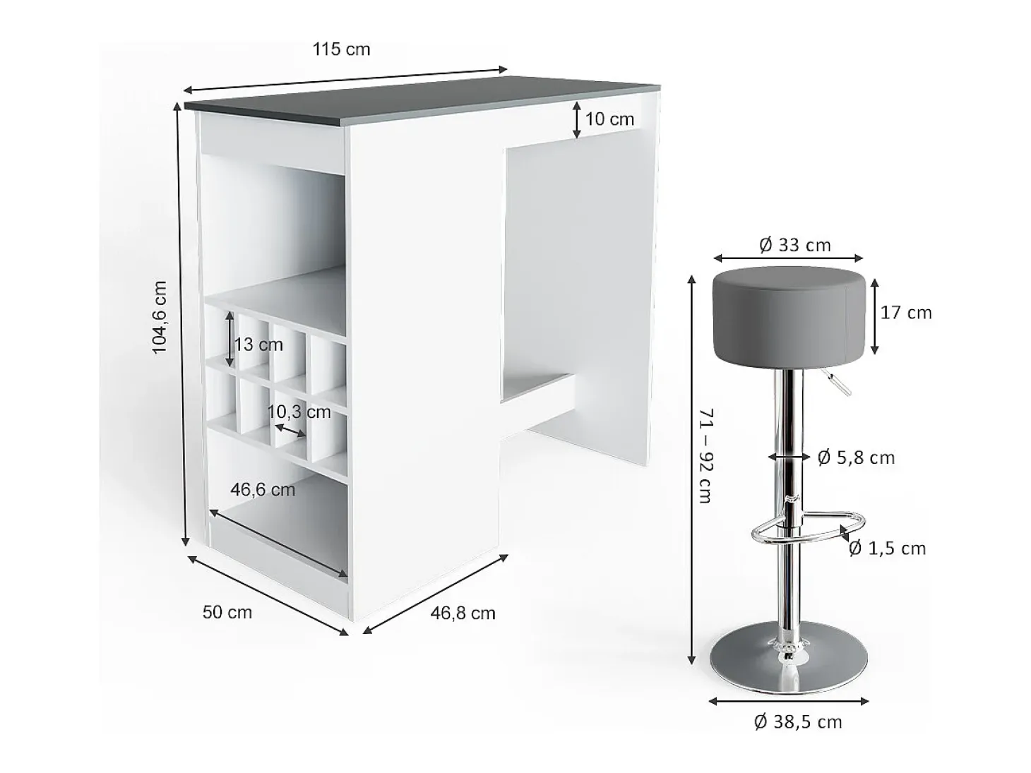 Set de mesa de bar blanco/antracita 115x50x104.6 ross