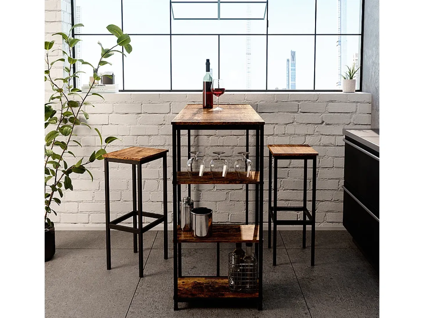Set de mesa de bar madera antigua 120x50x105 fyrk