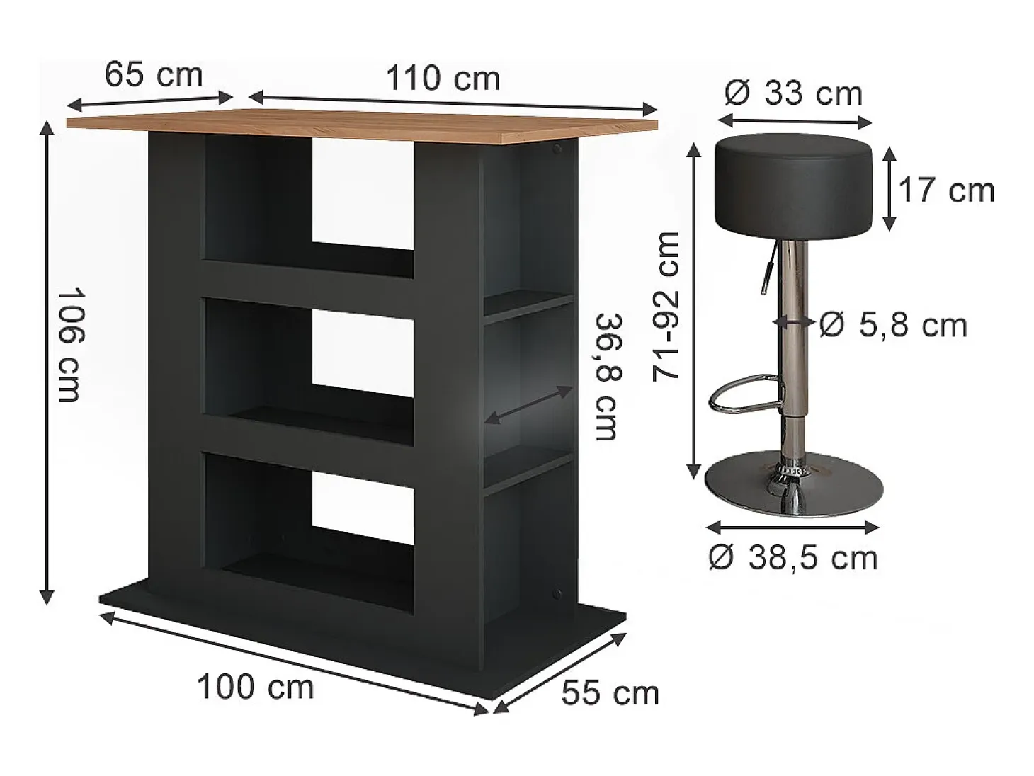 Set de mesa de bar oro power roble/antracita 110x65x106 repose