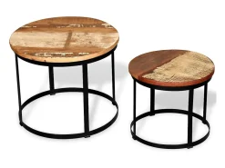 Set de mesa de centro 2 unidades redondo madera reciclada 40 cm/50cm