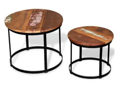 Set de mesa de centro 2 unidades redondo madera reciclada 40 cm/50cm
