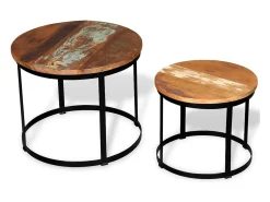 Set de mesa de centro 2 unidades redondo madera reciclada 40 cm/50cm
